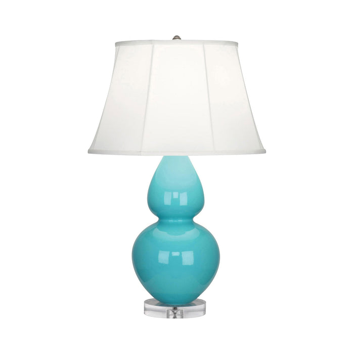 Double Gourd Large Accent Table Lamp with Lucite Base in Egg Blue/Silk Stretch.