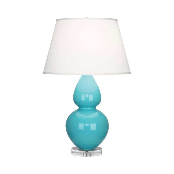 Double Gourd Large Accent Table Lamp with Lucite Base in Egg Blue/Fabric Hardback.