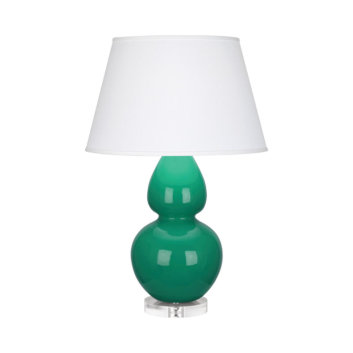 Double Gourd Large Accent Table Lamp with Lucite Base in Emerald Green/Fabric Hardback.