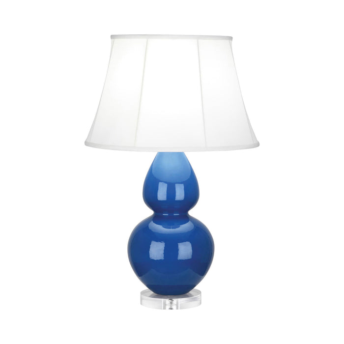 Double Gourd Large Accent Table Lamp with Lucite Base in Marine Blue/Silk Stretch.