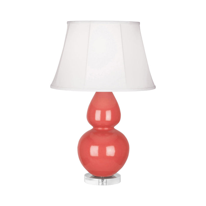 Double Gourd Large Accent Table Lamp with Lucite Base in Melon/Silk Stretch.