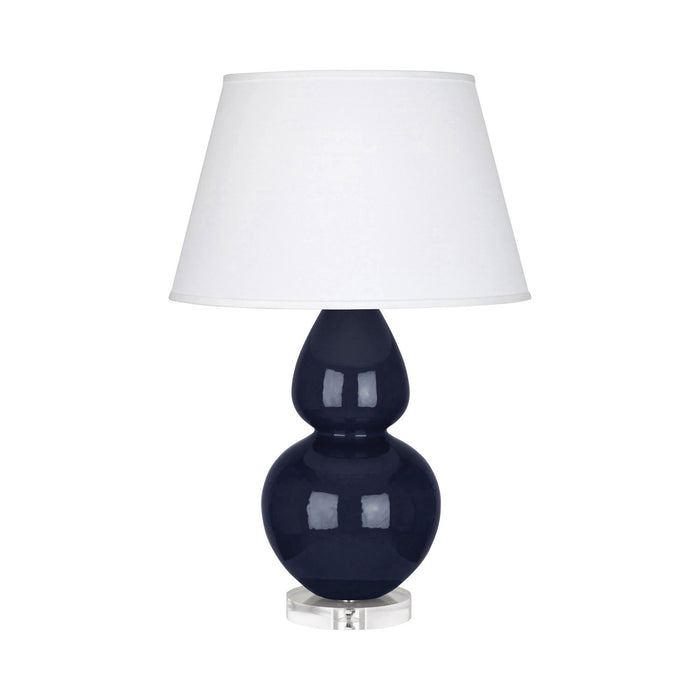 Double Gourd Large Accent Table Lamp with Lucite Base in Midnight Blue/Fabric Hardback.