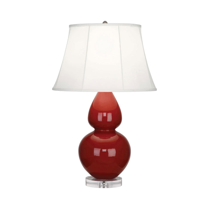 Double Gourd Large Accent Table Lamp with Lucite Base in Oxblood/Silk Stretch.