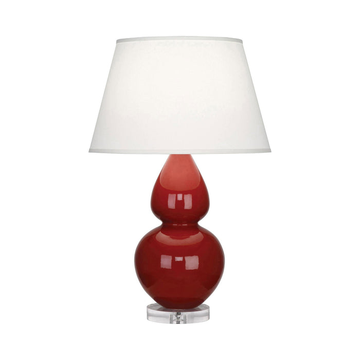 Double Gourd Large Accent Table Lamp with Lucite Base in Oxblood/Fabric Hardback.