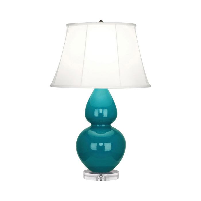 Double Gourd Large Accent Table Lamp with Lucite Base in Peacock/Silk Stretch.
