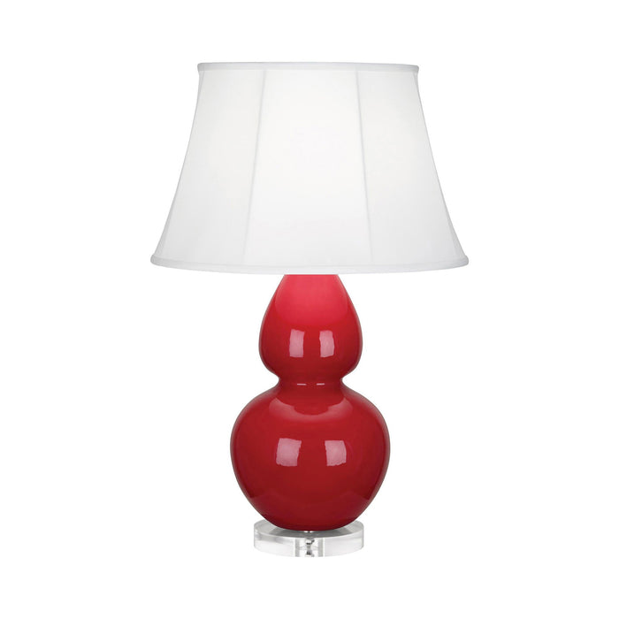 Double Gourd Large Accent Table Lamp with Lucite Base in Ruby Red/Silk Stretch.