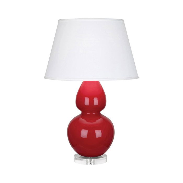 Double Gourd Large Accent Table Lamp with Lucite Base in Ruby Red/Fabric Hardback.