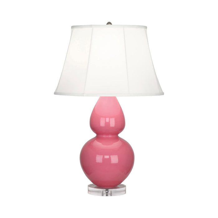 Double Gourd Large Accent Table Lamp with Lucite Base in Schiaparelli Pink/Silk Stretch.