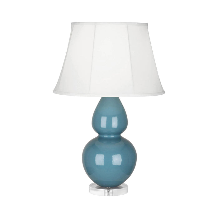 Double Gourd Large Accent Table Lamp with Lucite Base in Steel Blue/Silk Stretch.