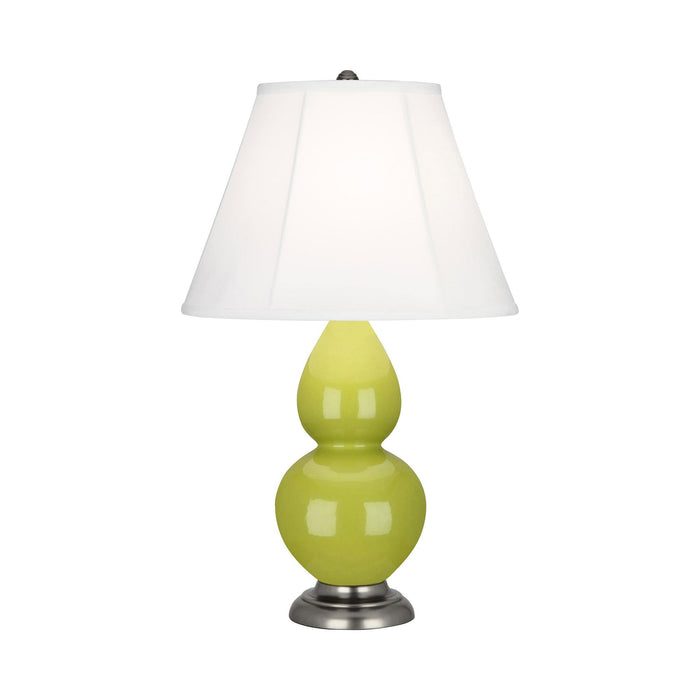 Double Gourd Small Accent Table Lamp in Apple/Silk Stretch/AntiqueSilver.
