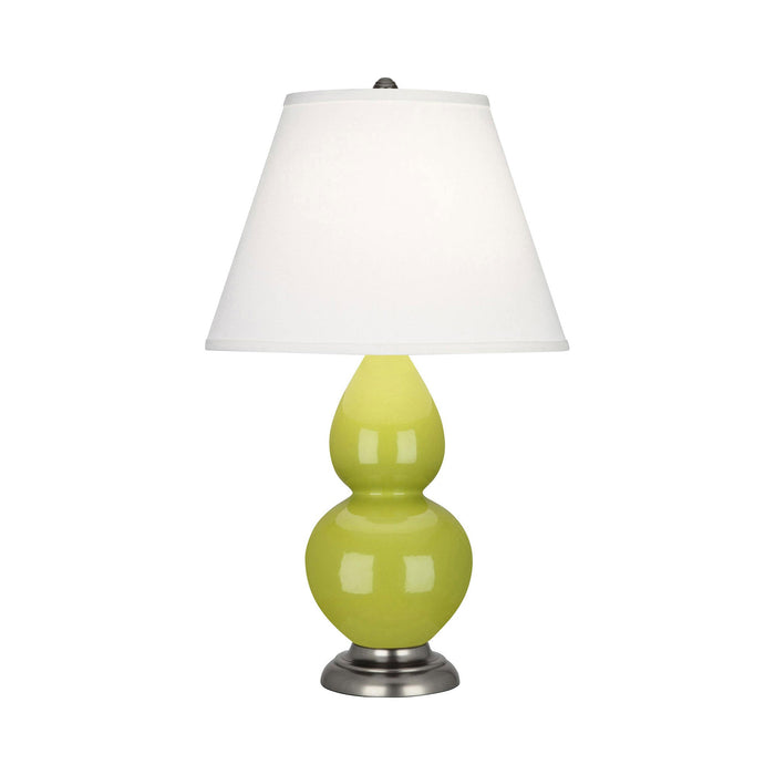 Double Gourd Small Accent Table Lamp in Apple/Fabric Hardback/AntiqueSilver.