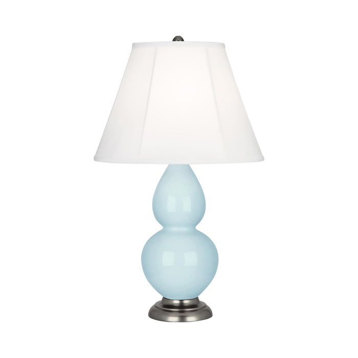Double Gourd Small Accent Table Lamp in Baby Blue/Silk Stretch/AntiqueSilver.