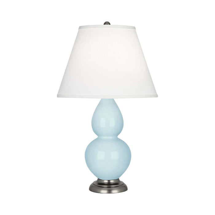 Double Gourd Small Accent Table Lamp in Baby Blue/Fabric Hardback/AntiqueSilver.