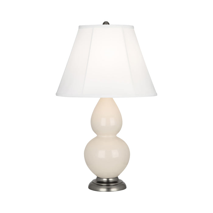 Double Gourd Small Accent Table Lamp in Bone/Silk Stretch/AntiqueSilver.
