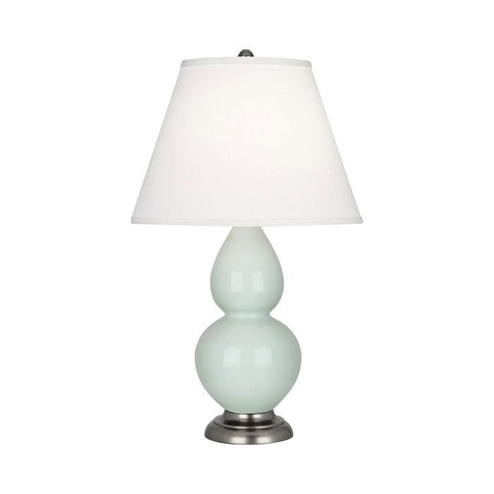 Double Gourd Small Accent Table Lamp in Celadon/Fabric Hardback/AntiqueSilver.