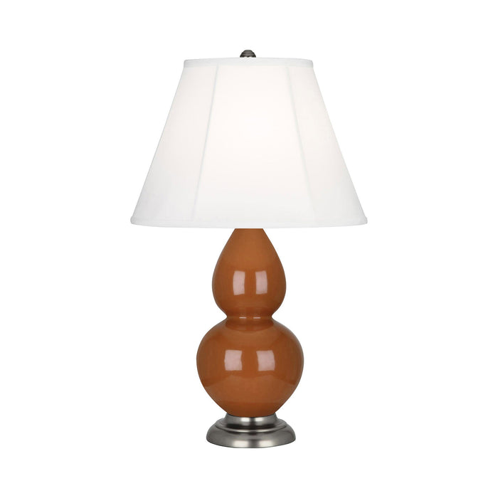 Double Gourd Small Accent Table Lamp in Cinnamon/Silk Stretch/AntiqueSilver.
