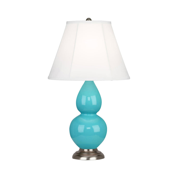 Double Gourd Small Accent Table Lamp in Egg Blue/Silk Stretch/AntiqueSilver.