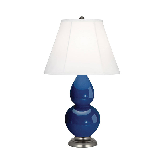 Double Gourd Small Accent Table Lamp in Marine Blue/Silk Stretch/AntiqueSilver.