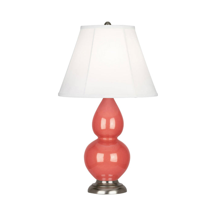 Double Gourd Small Accent Table Lamp in Melon/Silk Stretch/AntiqueSilver.