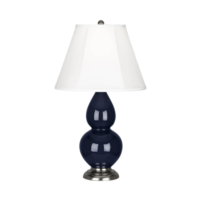 Double Gourd Small Accent Table Lamp in Midnight Blue/Silk Stretch/AntiqueSilver.
