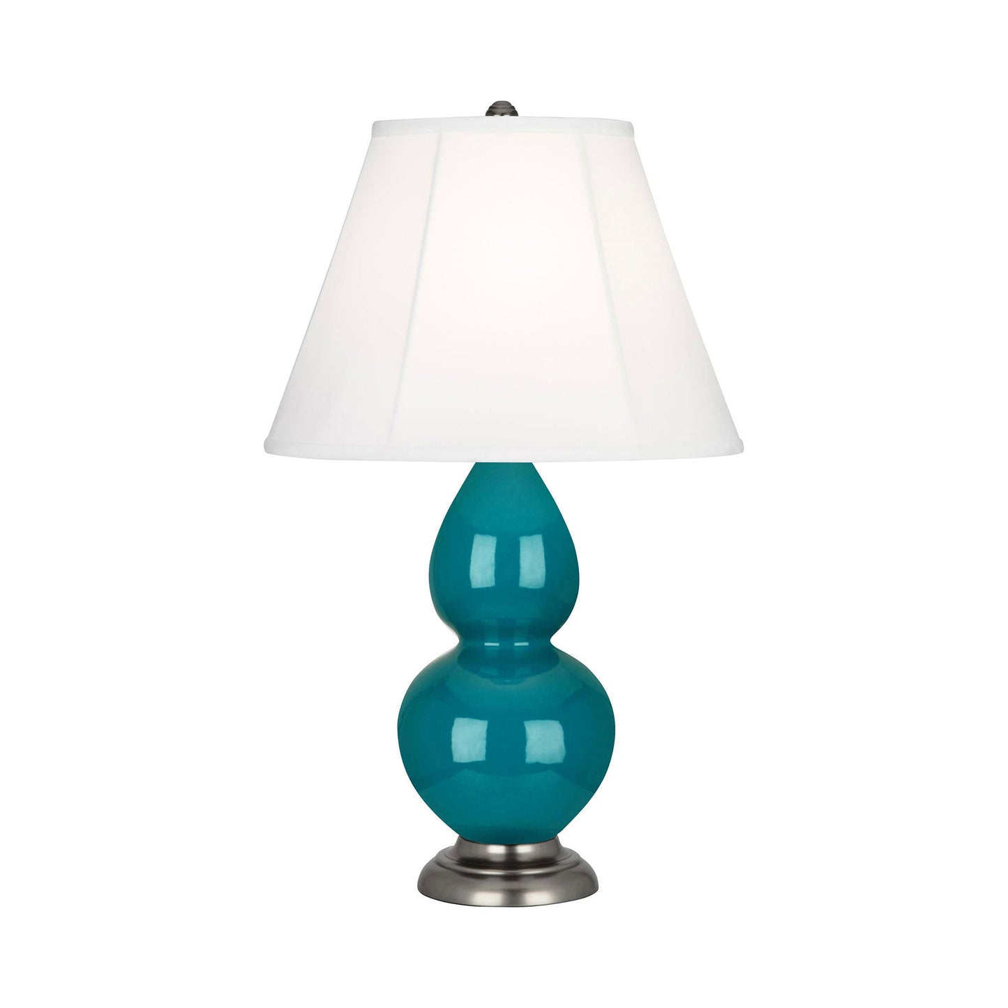 Double Gourd Small Accent Table Lamp in Peacock/Silk Stretch/AntiqueSilver.