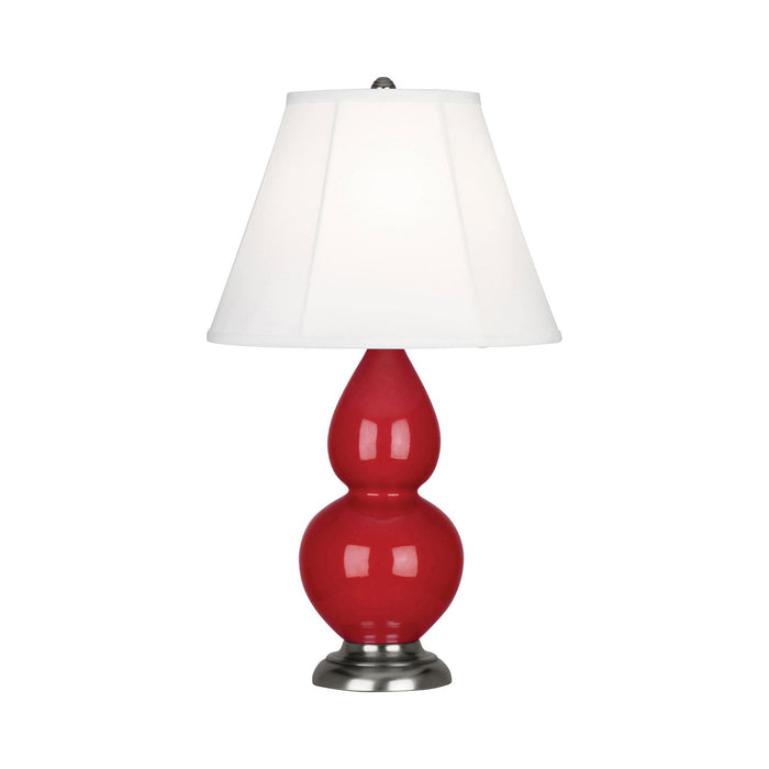 Double Gourd Small Accent Table Lamp in Ruby Red/Silk Stretch/AntiqueSilver.