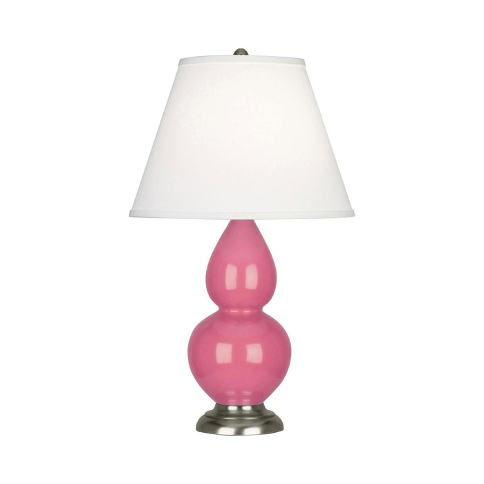 Double Gourd Small Accent Table Lamp in Schiaparelli Pink/Fabric Hardback/AntiqueSilver.