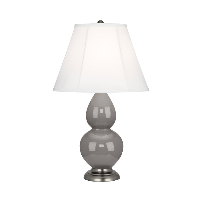 Double Gourd Small Accent Table Lamp in Smoky Taupe/Silk Stretch/AntiqueSilver.