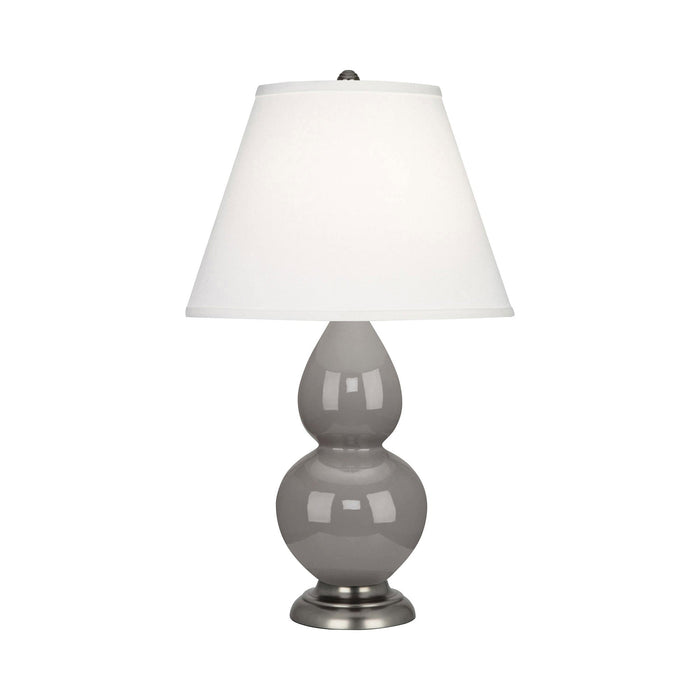 Double Gourd Small Accent Table Lamp in Smoky Taupe/Fabric Hardback/AntiqueSilver.