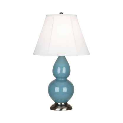 Double Gourd Small Accent Table Lamp in Steel Blue/Silk Stretch/AntiqueSilver.