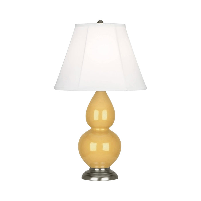 Double Gourd Small Accent Table Lamp in Sunset Yellow/Silk Stretch/AntiqueSilver.