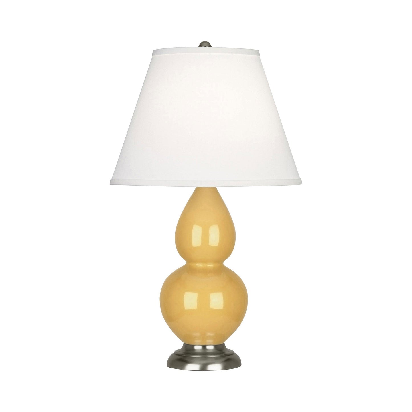 Double Gourd Small Accent Table Lamp in Sunset Yellow/Fabric Hardback/AntiqueSilver.