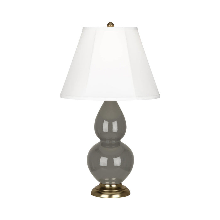 Double Gourd Small Accent Table Lamp with Brass Base in Ash/Silk Stretch.