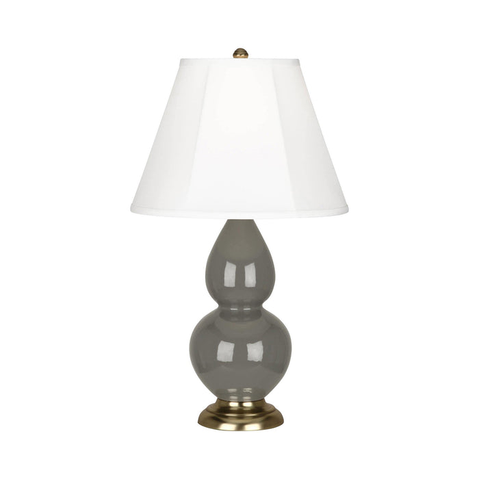 Double Gourd Small Accent Table Lamp in Ash/Silk Stretch/Brass.