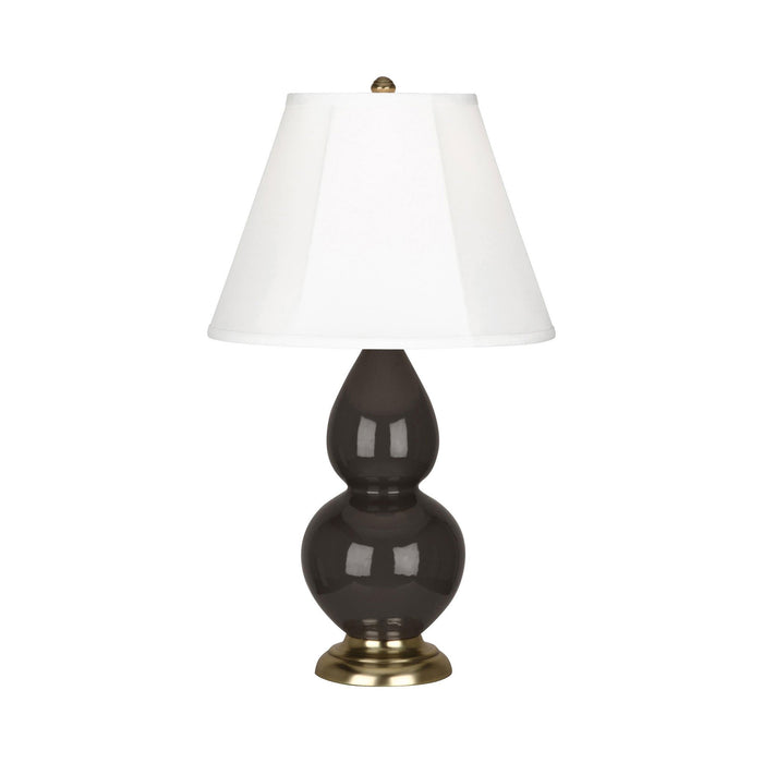 Double Gourd Small Accent Table Lamp with Brass Base in Coffee/Silk Stretch.
