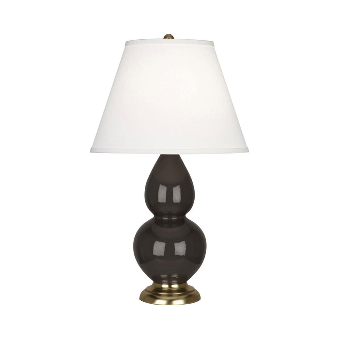 Double Gourd Small Accent Table Lamp with Brass Base in Coffee/Fabric Hardback.