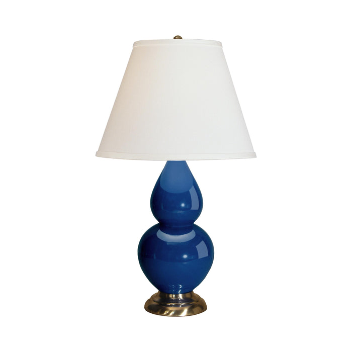Double Gourd Small Accent Table Lamp with Brass Base in Marine Blue/Fabric Hardback.