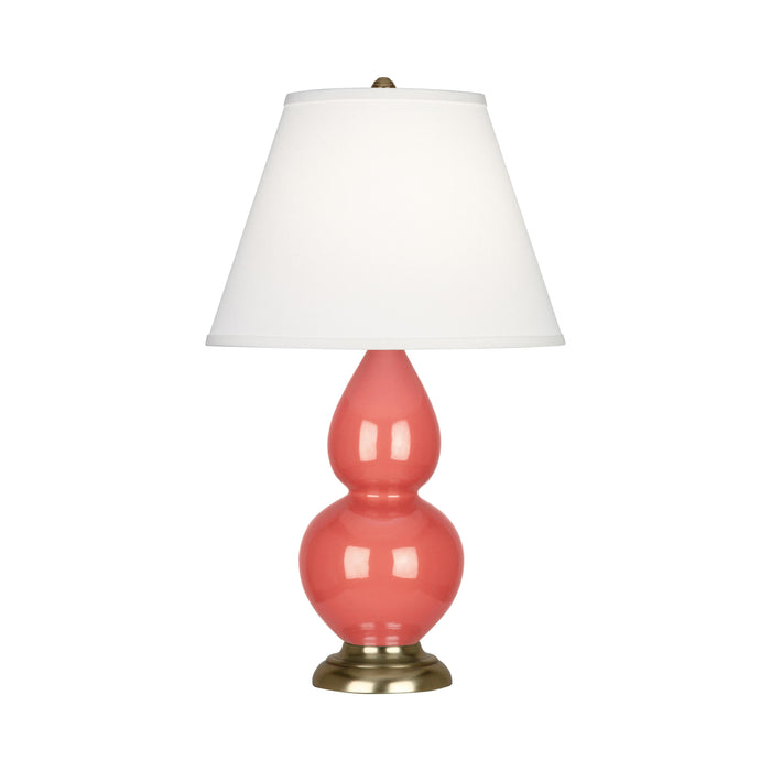 Double Gourd Small Accent Table Lamp with Brass Base in Melon/Fabric Hardback.