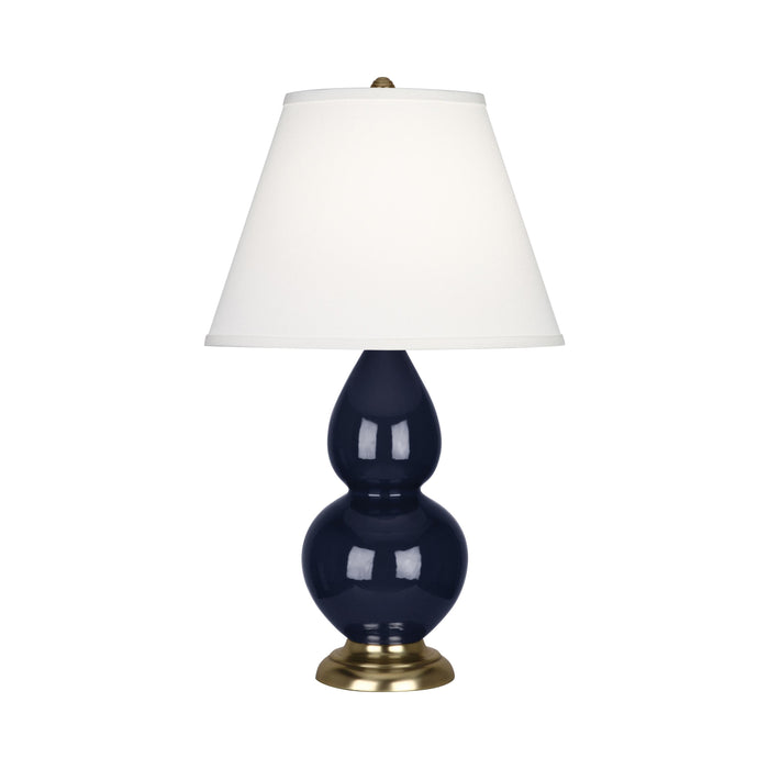 Double Gourd Small Accent Table Lamp with Brass Base in Midnight Blue/Fabric Hardback.