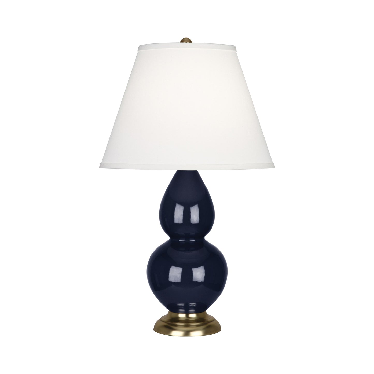 Double Gourd Small Accent Table Lamp in Midnight Blue/Fabric Hardback/Brass.