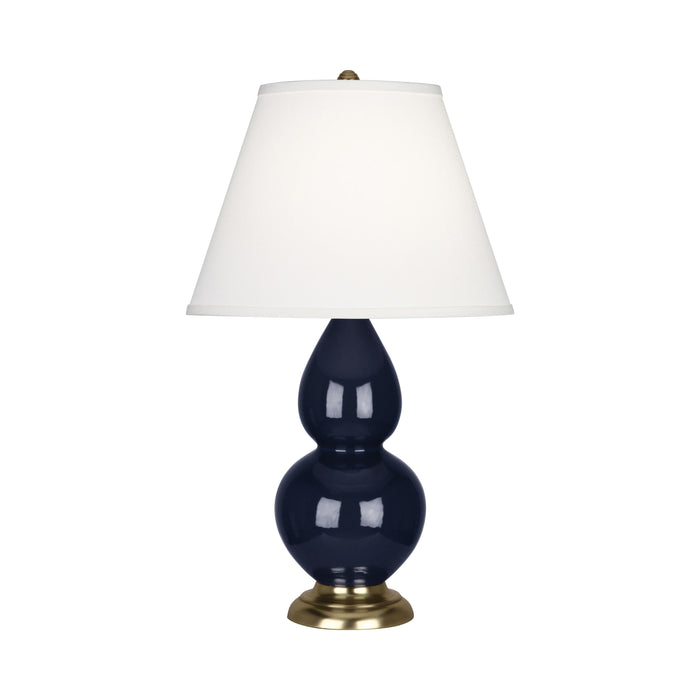 Double Gourd Small Accent Table Lamp in Midnight Blue/Fabric Hardback/Brass.
