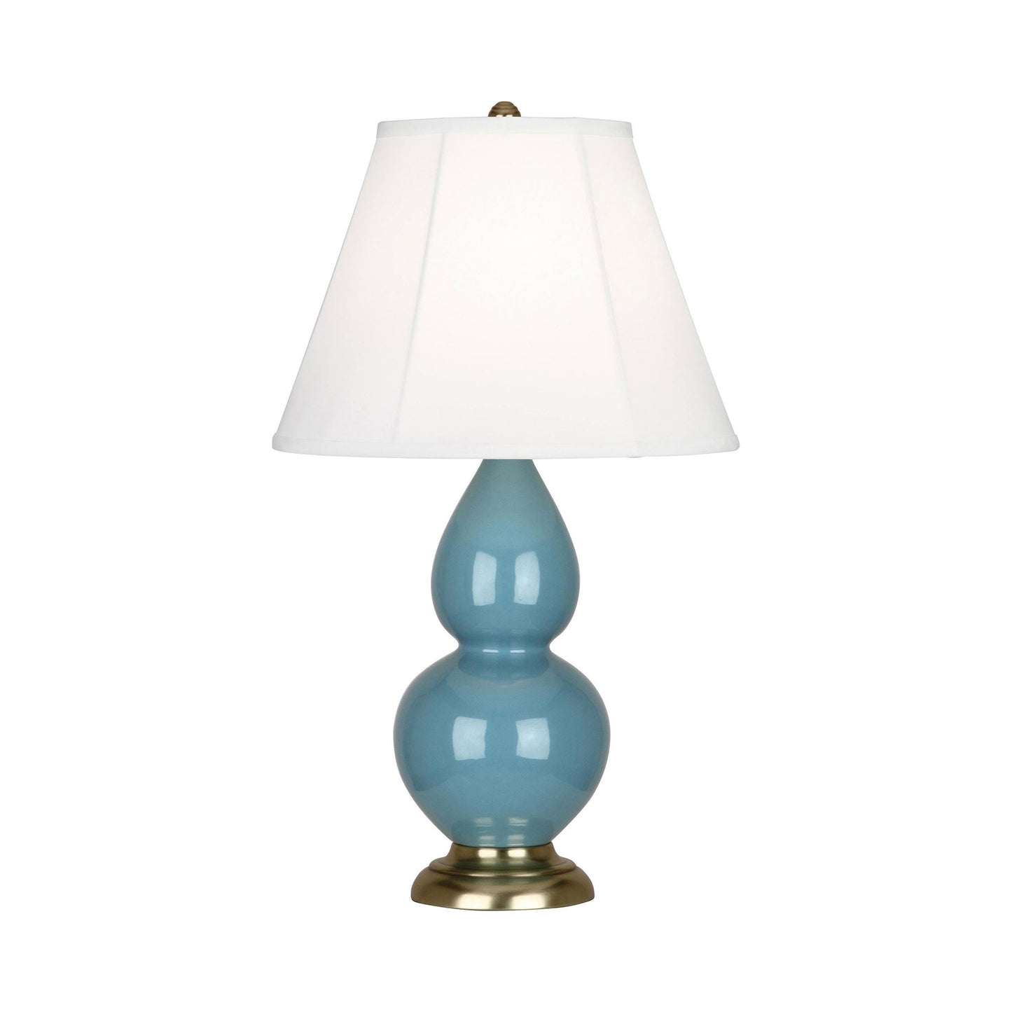 Double Gourd Small Accent Table Lamp in Steel Blue/Silk Stretch/Brass.