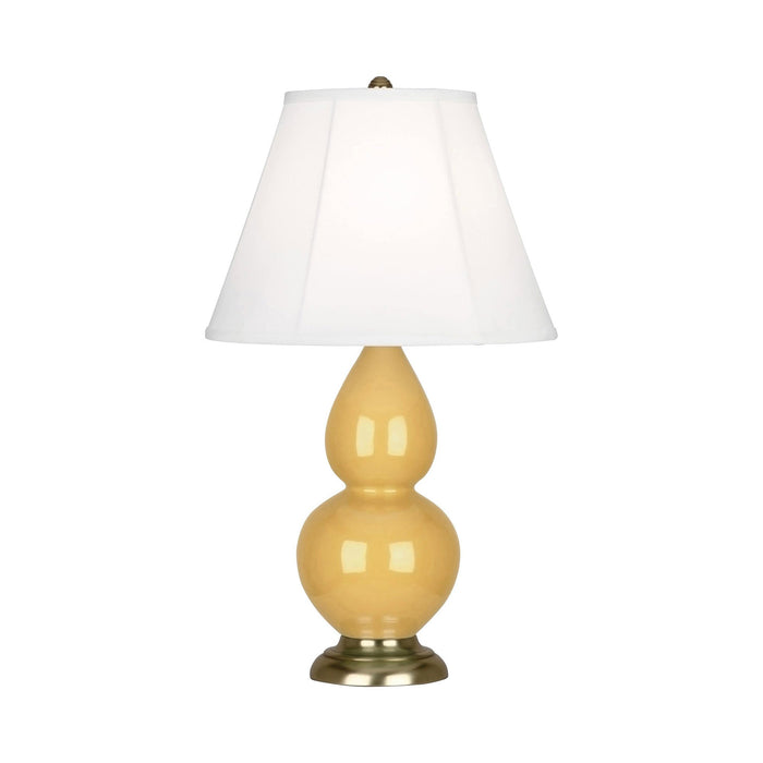 Double Gourd Small Accent Table Lamp with Brass Base in Sunset Yellow/Silk Stretch.