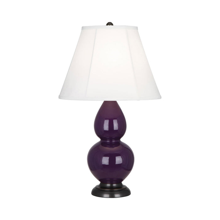 Double Gourd Small Accent Table Lamp with Bronze Base in Amethyst/Silk Stretch.