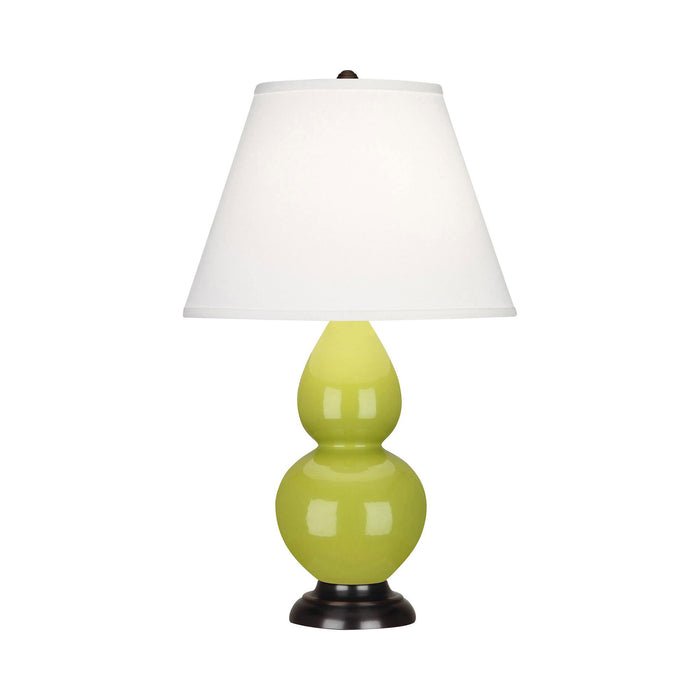 Double Gourd Small Accent Table Lamp with Bronze Base in Apple/Fabric Hardback.