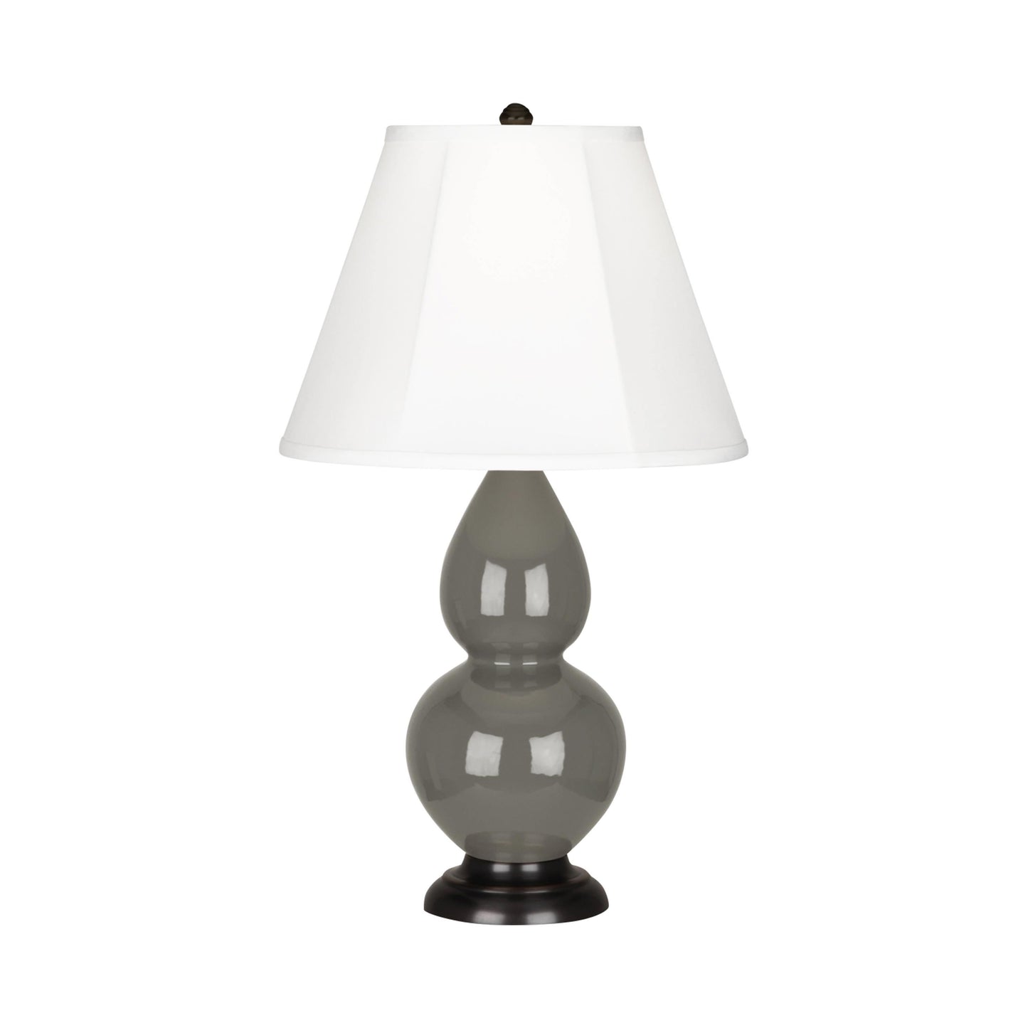 Double Gourd Small Accent Table Lamp with Bronze Base in Ash/Silk Stretch.