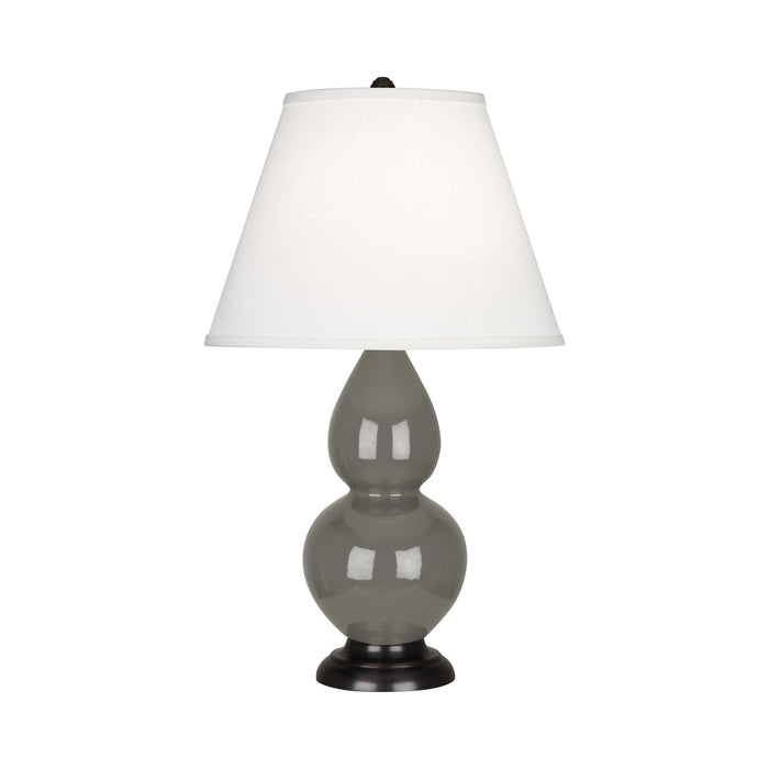 Double Gourd Small Accent Table Lamp with Bronze Base in Ash/Fabric Hardback.