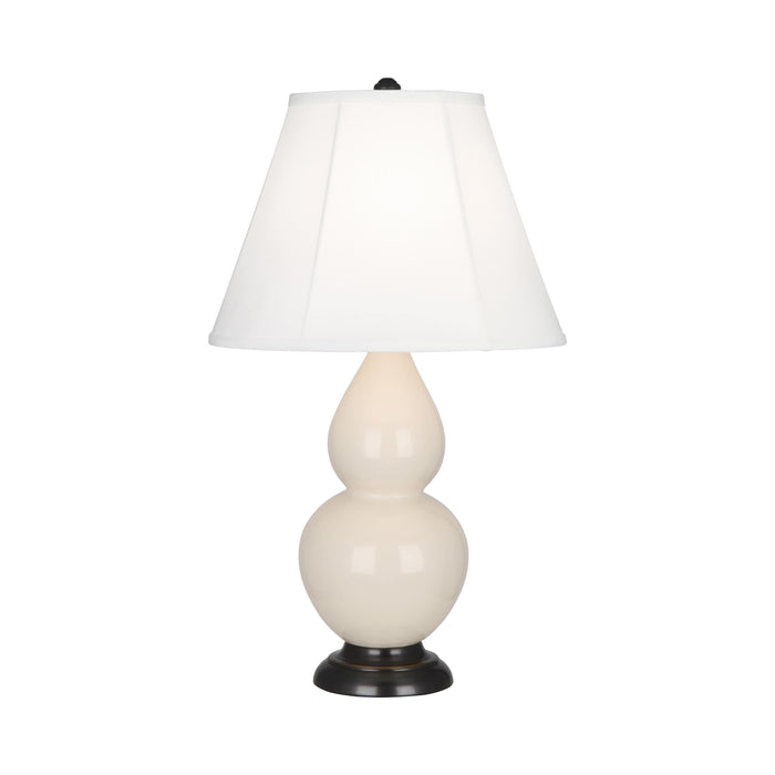 Double Gourd Small Accent Table Lamp with Bronze Base in Bone/Silk Stretch.
