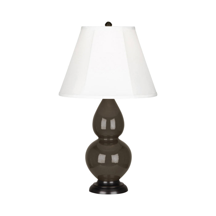 Double Gourd Small Accent Table Lamp with Bronze Base in Brown Tea/Silk Stretch.