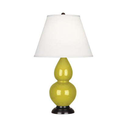 Double Gourd Small Accent Table Lamp with Bronze Base in Citron/Fabric Hardback.